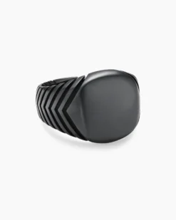 Chevron Signet Ring Black Titanium, 18mm