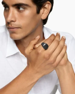 Chevron Signet Ring Black Titanium, 18mm