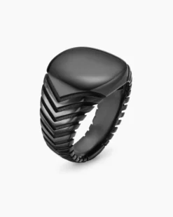 Chevron Signet Ring Black Titanium, 18mm