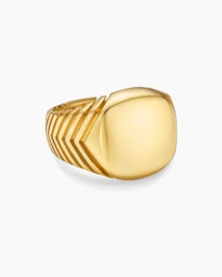 Chevron Signet Ring 18K Yellow Gold, 18mm