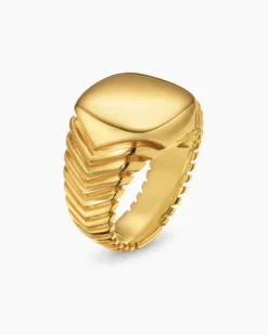Chevron Signet Ring 18K Yellow Gold, 18mm
