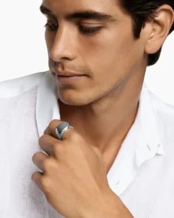 Chevron Signet Ring Sterling Silver, 18mm