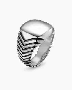 Chevron Signet Ring Sterling Silver, 18mm