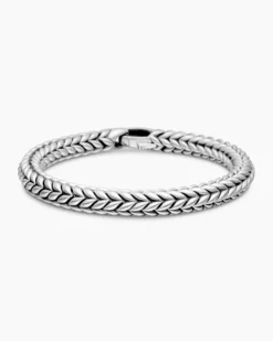 Chevron Station Bracelet Sterling Silver, 8mm