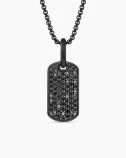 Chevron Tag Black Titanium with Sterling Silver with Black Diamonds, 21mm