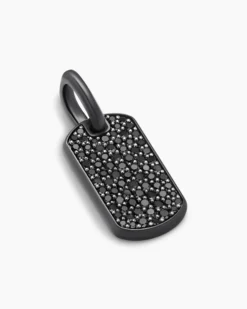 Chevron Tag Black Titanium with Sterling Silver with Black Diamonds, 21mm