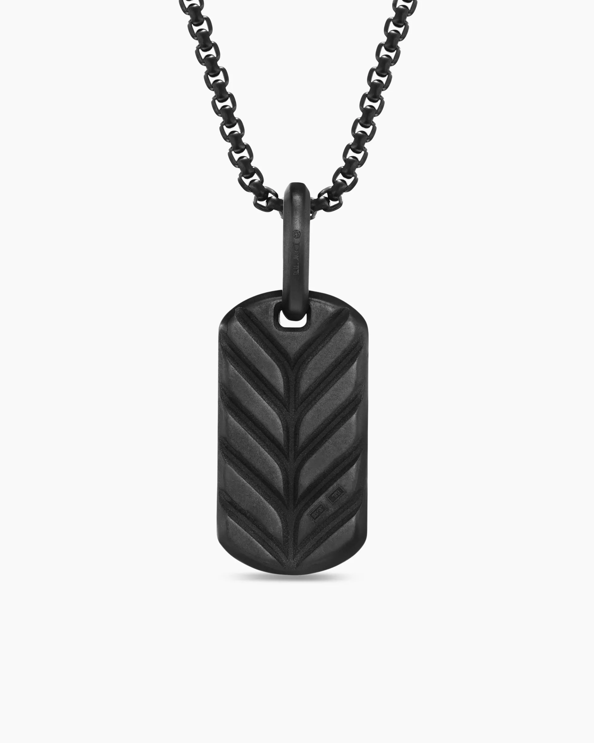 Chevron Tag Black Titanium with Sterling Silver with Black Diamonds, 21mm