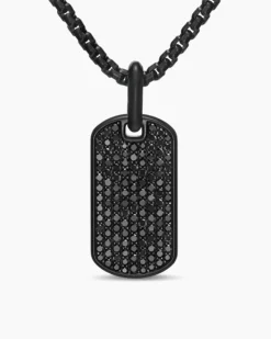 Chevron Tag Black Titanium with Sterling Silver and Black Diamonds, 27mm