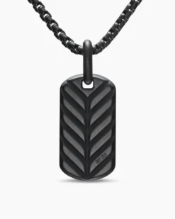 Chevron Tag Black Titanium with Sterling Silver and Black Diamonds, 27mm
