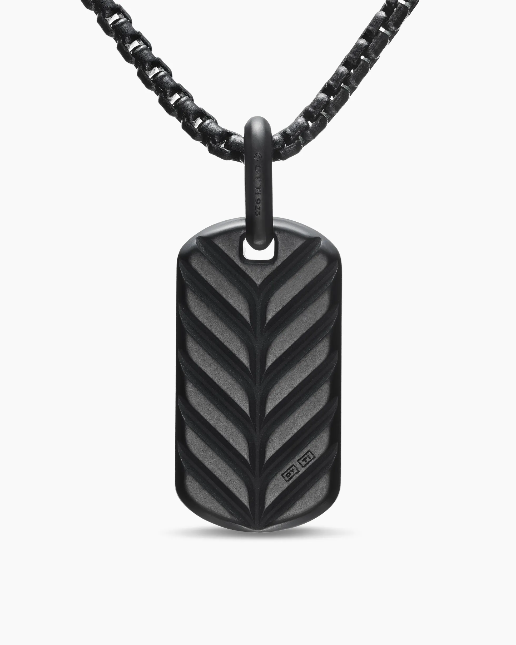 Chevron Tag Black Titanium with Sterling Silver and Black Diamonds, 27mm