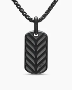 Chevron Tag Black Titanium with Sterling Silver and Black Diamonds, 27mm