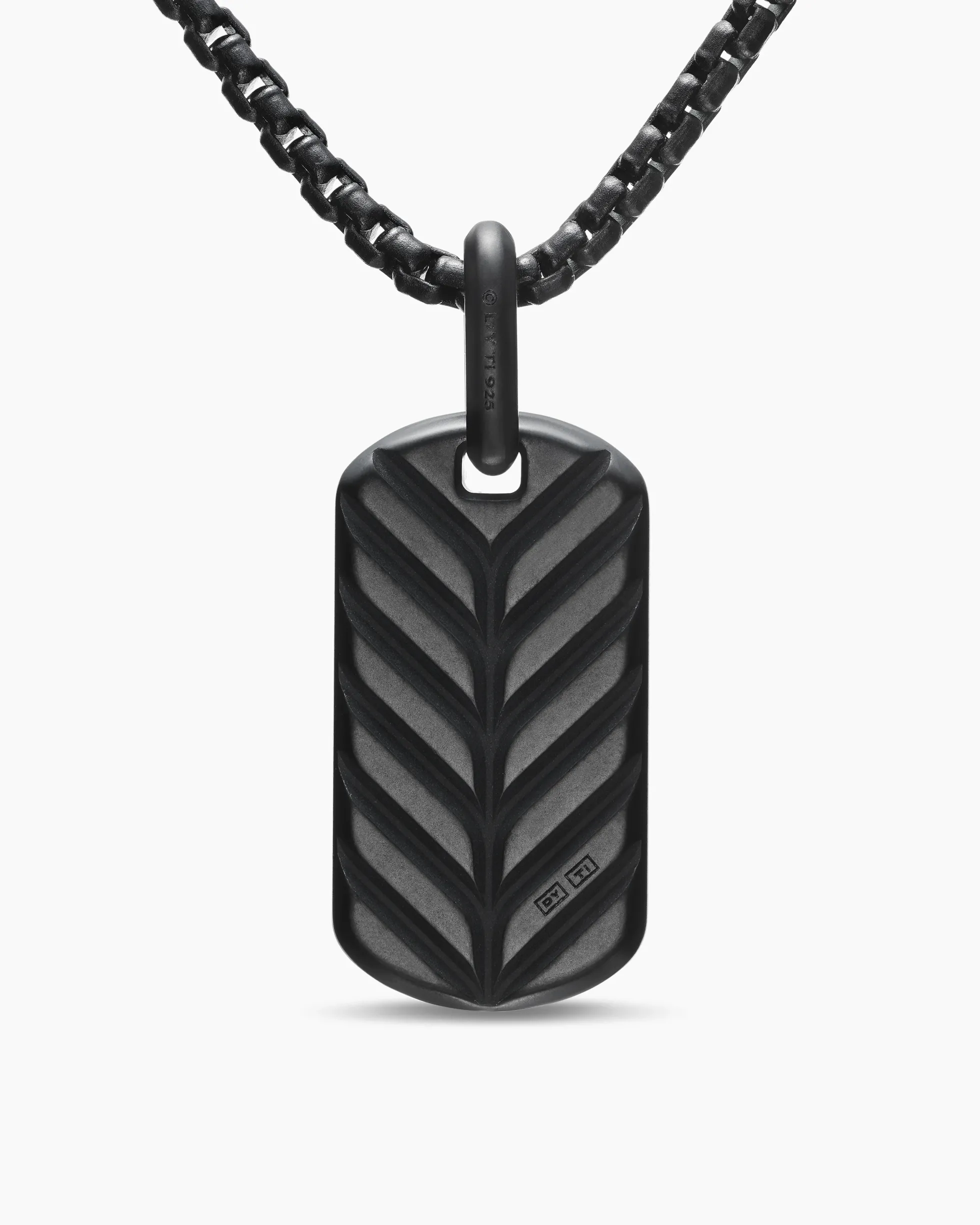 Chevron Tag Black Titanium with Sterling Silver and Black Diamonds, 27mm