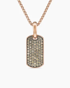 Chevron Tag 18K Rose Gold with Cognac Diamonds, 21mm