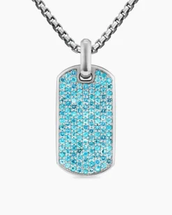 Chevron Tag 18K White Gold with Paraiba Tourmalines, 35mm