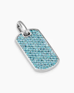 Chevron Tag 18K White Gold with Paraiba Tourmalines, 35mm