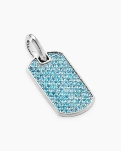 Chevron Tag 18K White Gold with Paraiba Tourmalines, 27mm