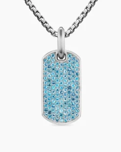 Chevron Tag 18K White Gold with Paraiba Tourmalines, 27mm