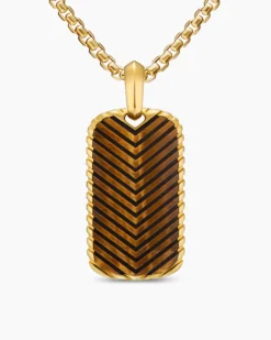 Chevron Tag 18K Yellow Gold with Tiger's Eye, 34mm
