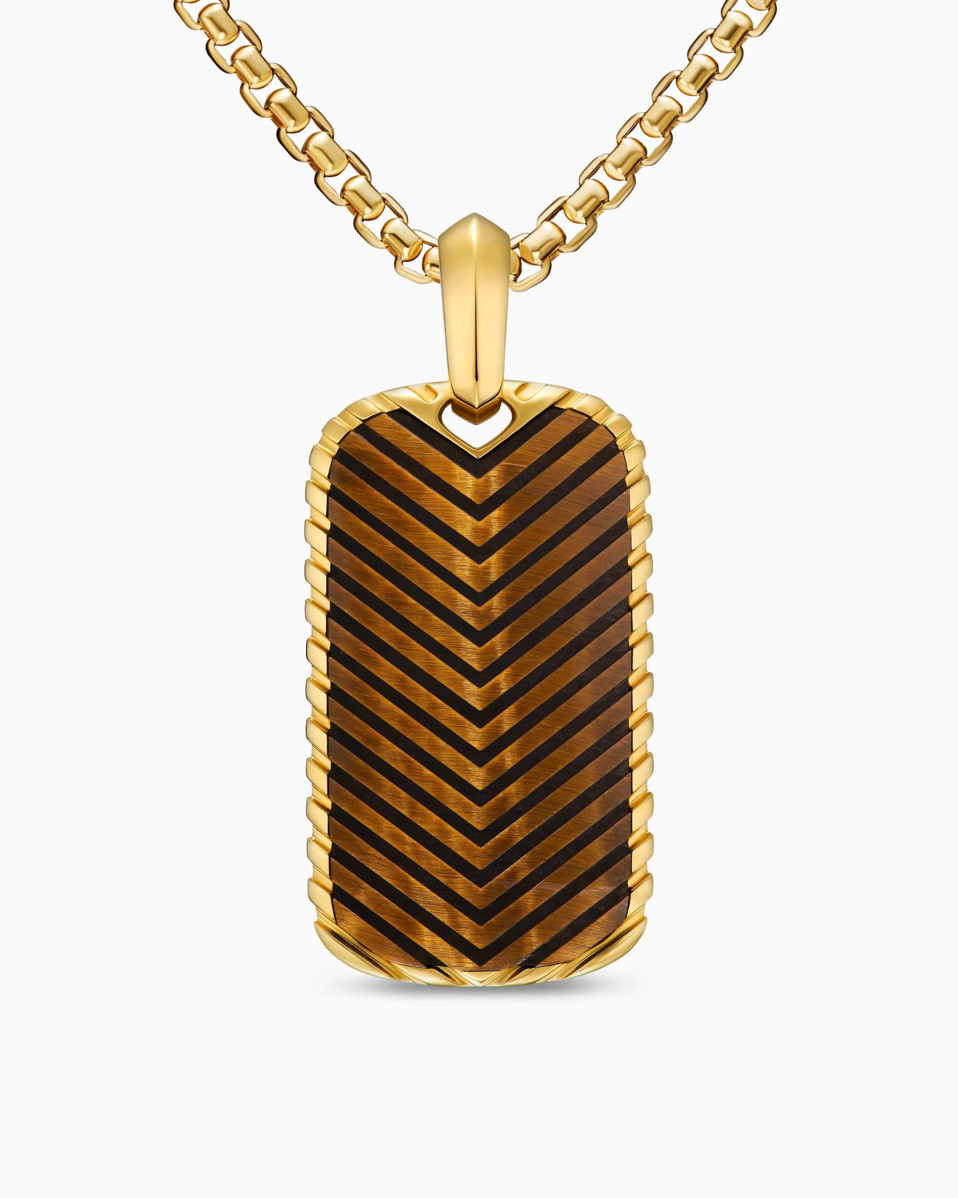Chevron Tag 18K Yellow Gold with Tiger's Eye, 34mm