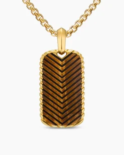 Chevron Tag 18K Yellow Gold with Tiger's Eye, 34mm