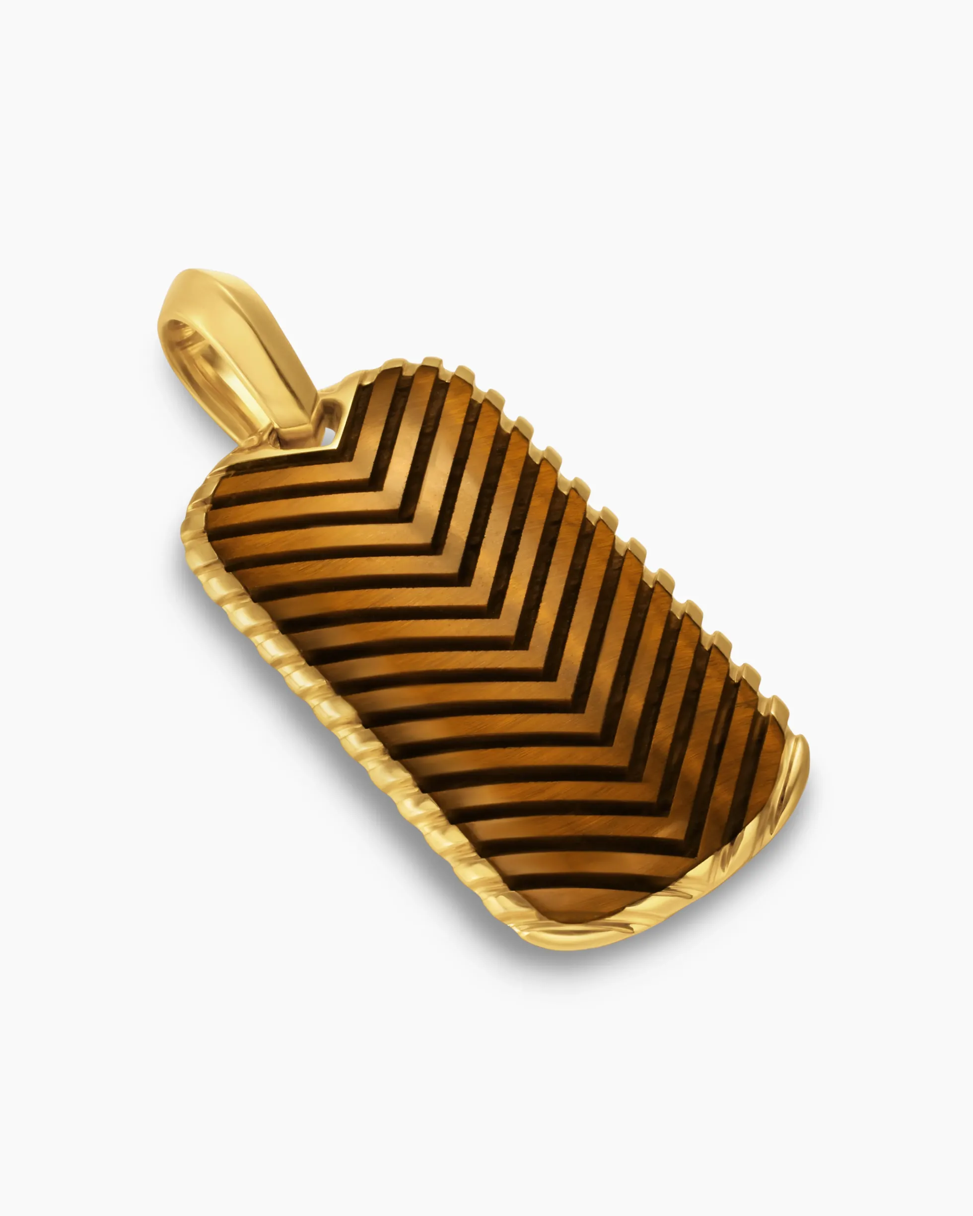 Chevron Tag 18K Yellow Gold with Tiger's Eye, 34mm