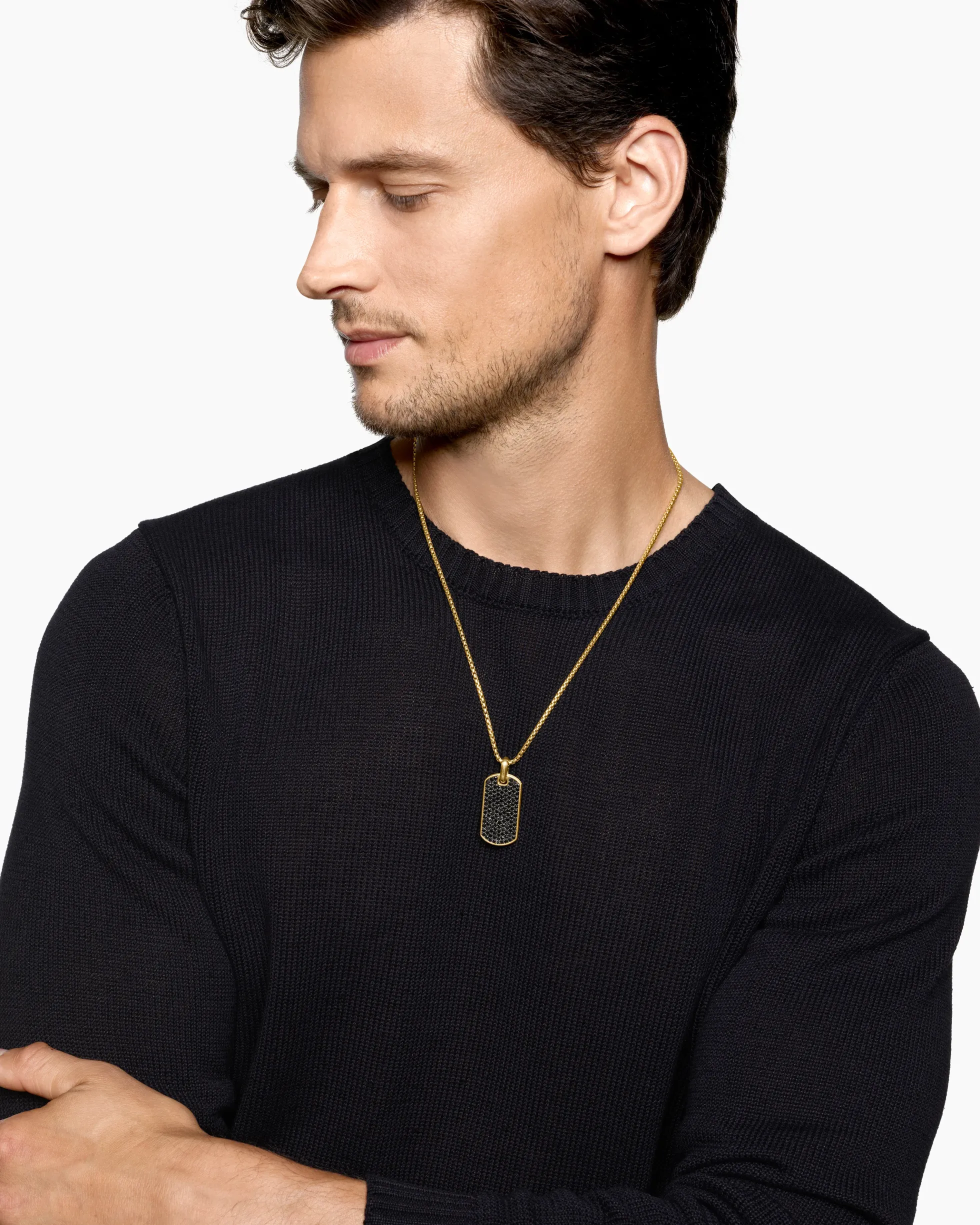 Chevron Tag 18K Yellow Gold with Black Diamonds, 35mm