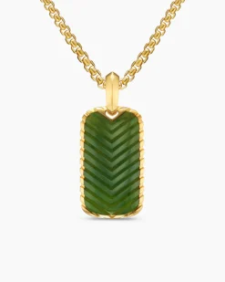 Chevron Tag 18K Yellow Gold with Nephrite Jade, 27mm