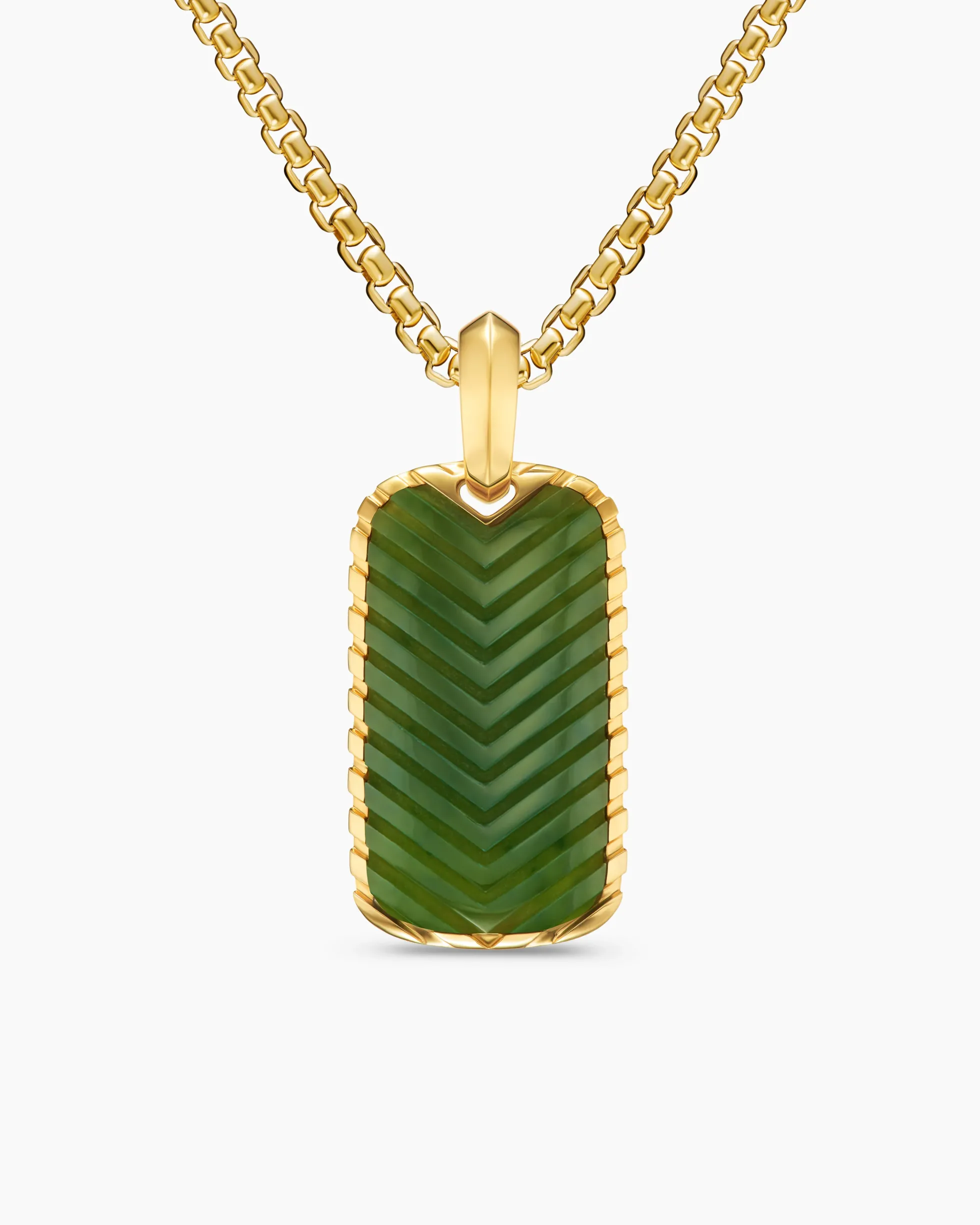 Chevron Tag 18K Yellow Gold with Nephrite Jade, 27mm