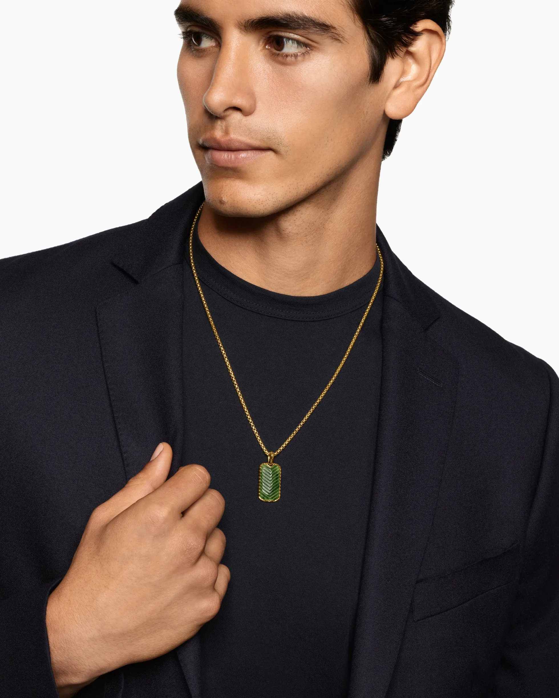Chevron Tag 18K Yellow Gold with Nephrite Jade, 27mm