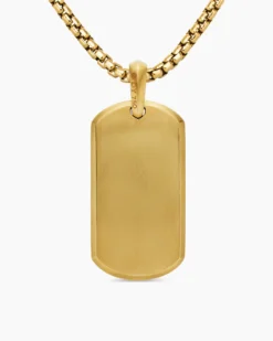 Chevron Tag 18K Yellow Gold with Rainbow Baguettes, 35mm
