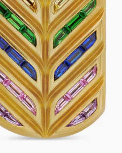 Chevron Tag 18K Yellow Gold with Rainbow Baguettes, 35mm