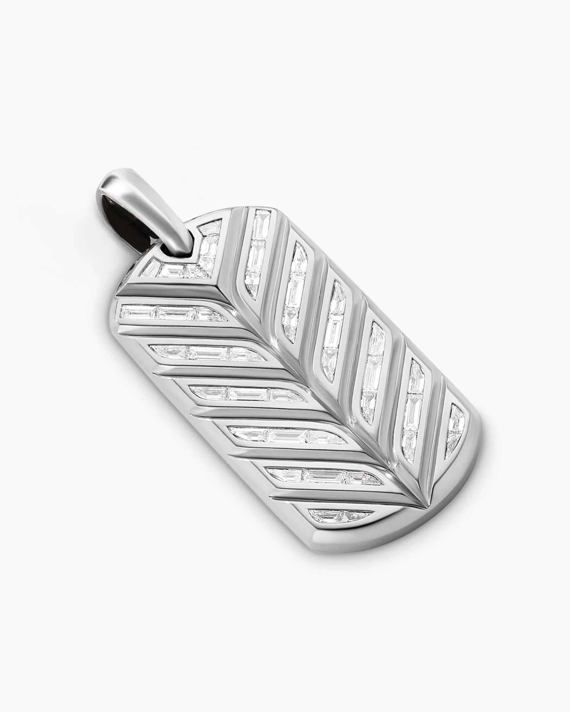 Chevron Tag Platinum with Diamond Baguettes, 35mm