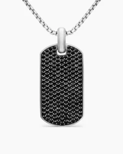 Chevron Tag Sterling Silver with Black Diamonds, 42mm