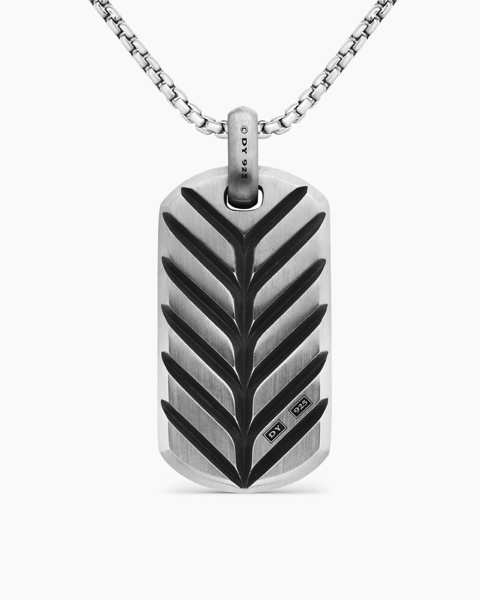 Chevron Tag Sterling Silver with Black Diamonds, 42mm