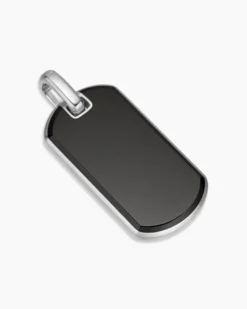 Chevron Tag Sterling Silver with Black Onyx, 35mm