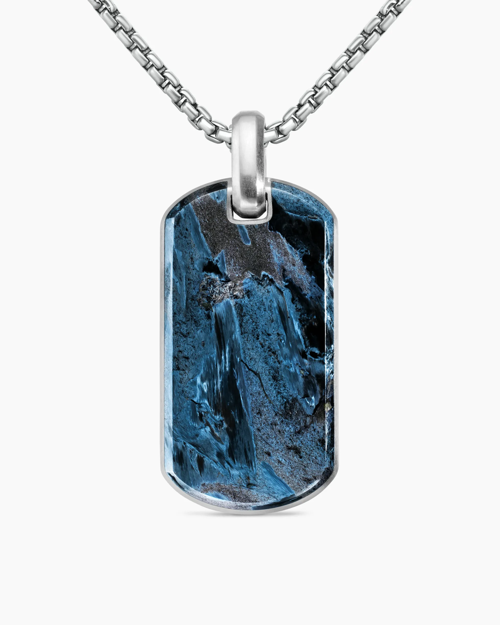 Chevron Tag Sterling Silver with Pietersite, 42mm