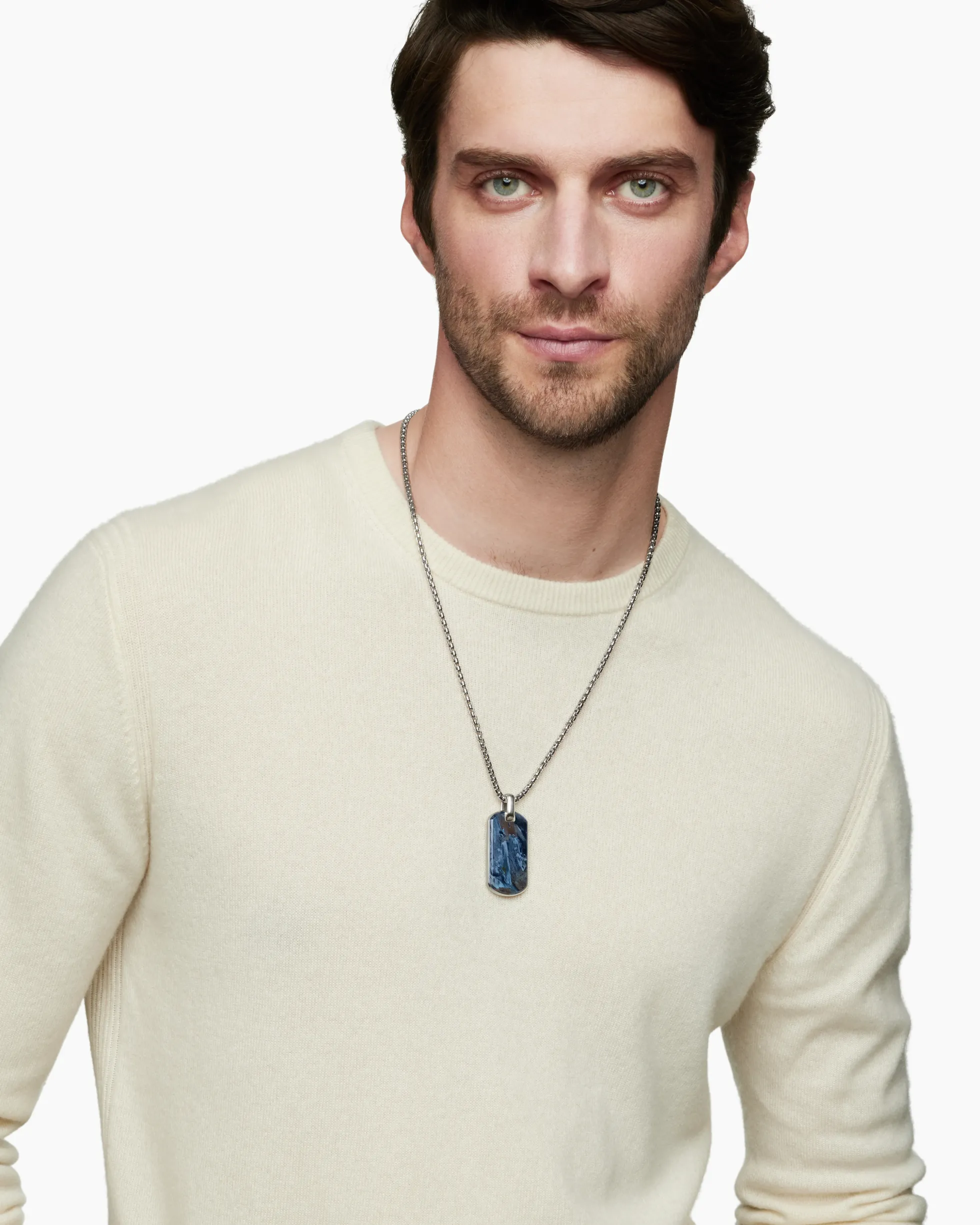 Chevron Tag Sterling Silver with Pietersite, 42mm