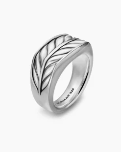 Chevron Three Sided Signet Ring Sterling Silver, 12.5mm