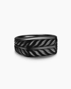Chevron Three Sided Signet Ring Black Titanium, 12.5mm