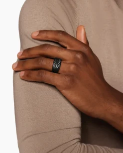 Chevron Three Sided Signet Ring Black Titanium, 12.5mm