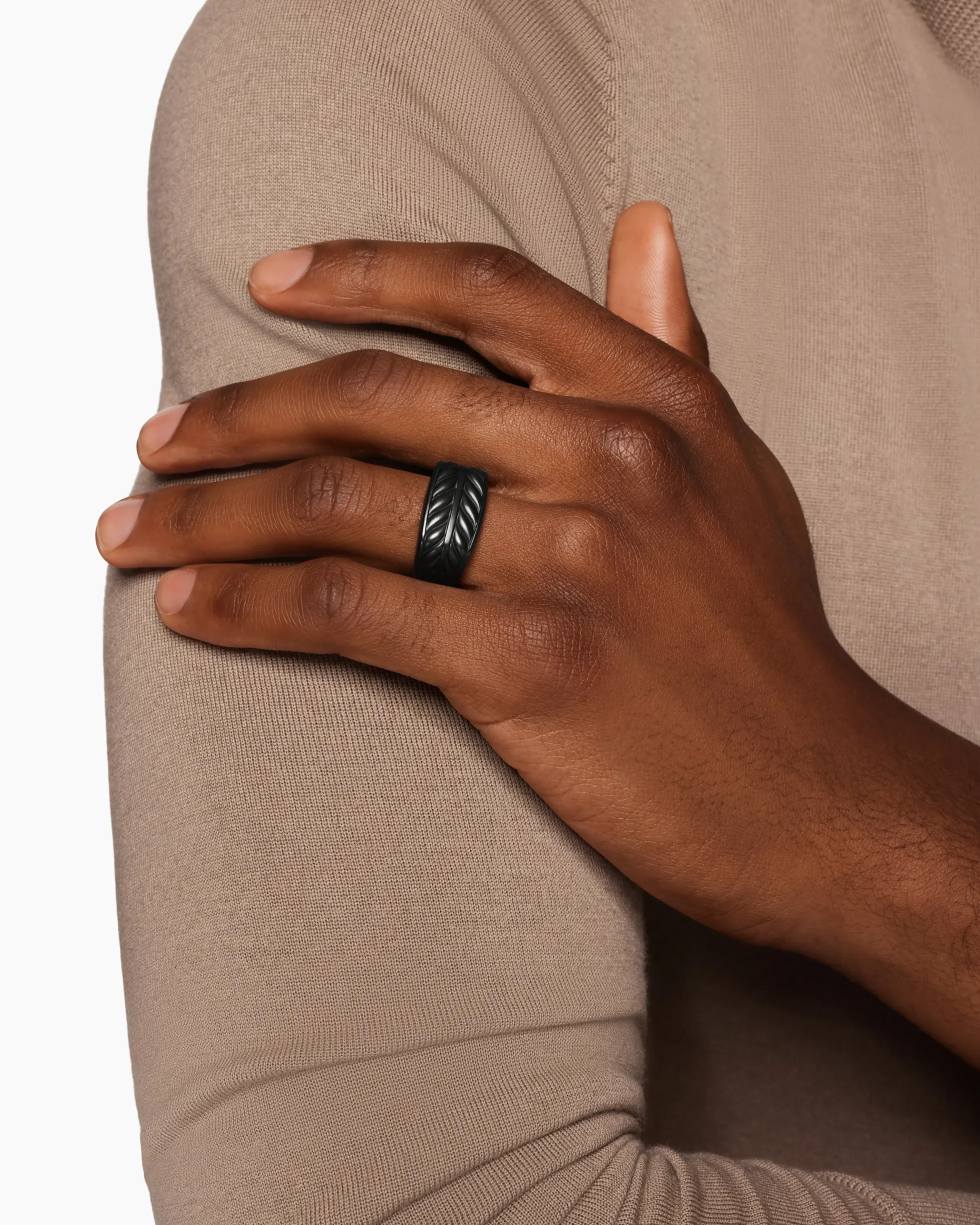 Chevron Three Sided Signet Ring Black Titanium, 12.5mm
