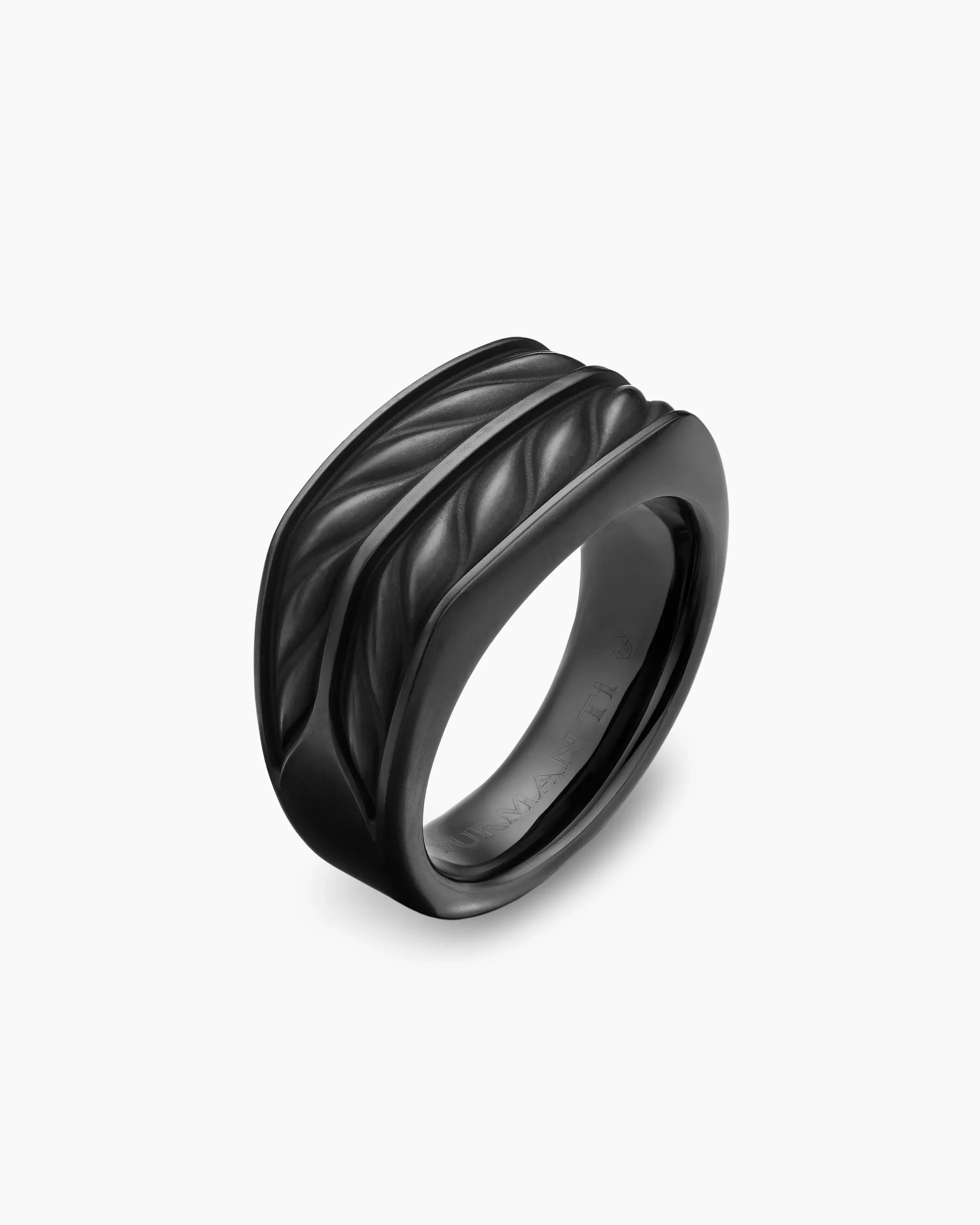 Chevron Three Sided Signet Ring Black Titanium, 12.5mm
