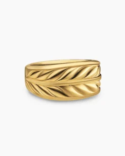 Chevron Three Sided Signet Ring 18K Yellow Gold, 12.5mm
