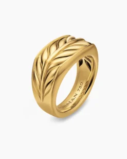 Chevron Three Sided Signet Ring 18K Yellow Gold, 12.5mm