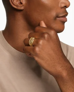 Chevron Three Sided Signet Ring 18K Yellow Gold, 12.5mm