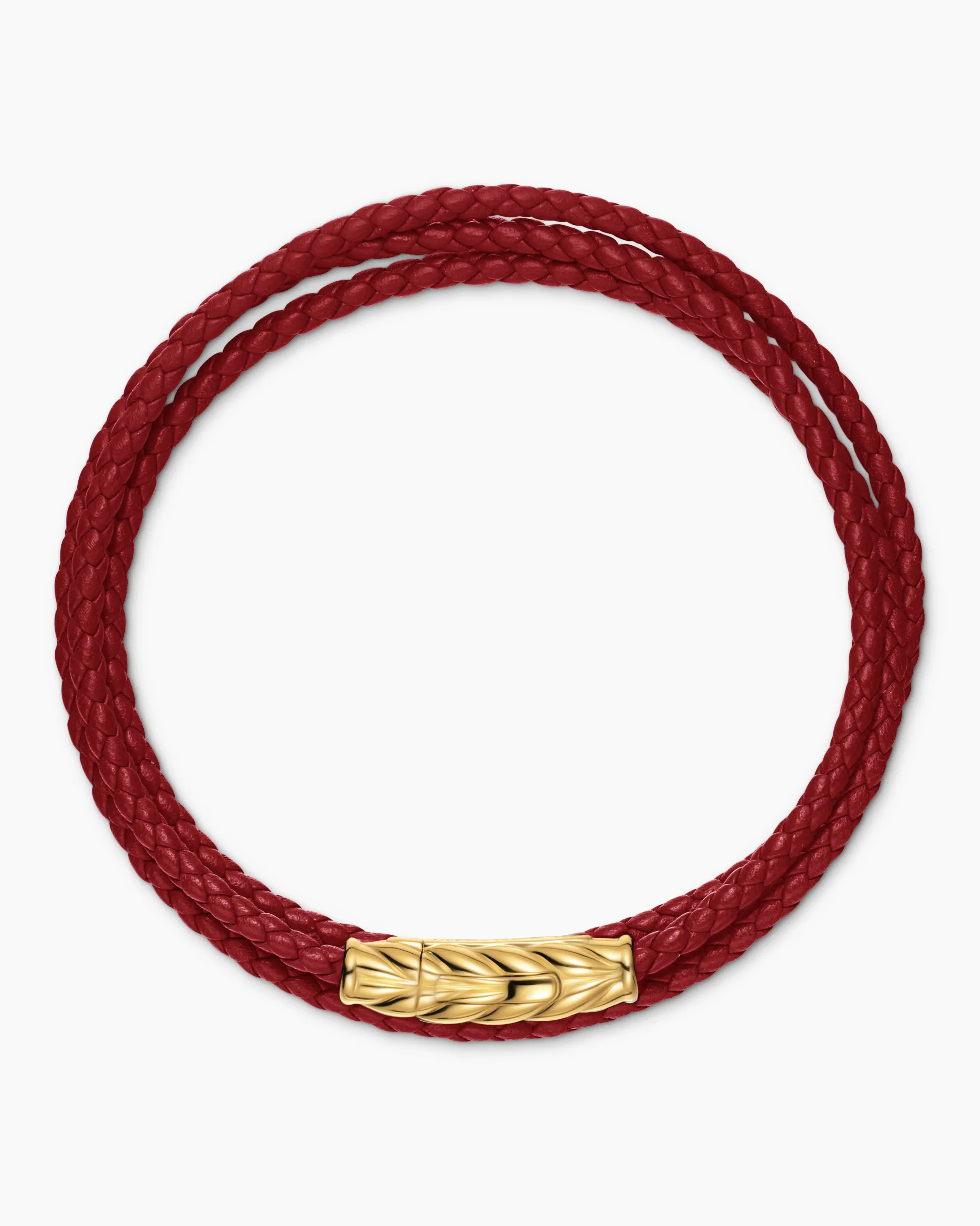 Chevron Triple Wrap Bracelet Red Leather with 18K Yellow Gold, 3mm