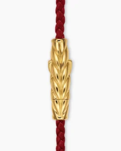 Chevron Triple Wrap Bracelet Red Leather with 18K Yellow Gold, 3mm