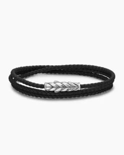 Chevron Triple Wrap Bracelet Black Leather with Sterling Silver, 3mm