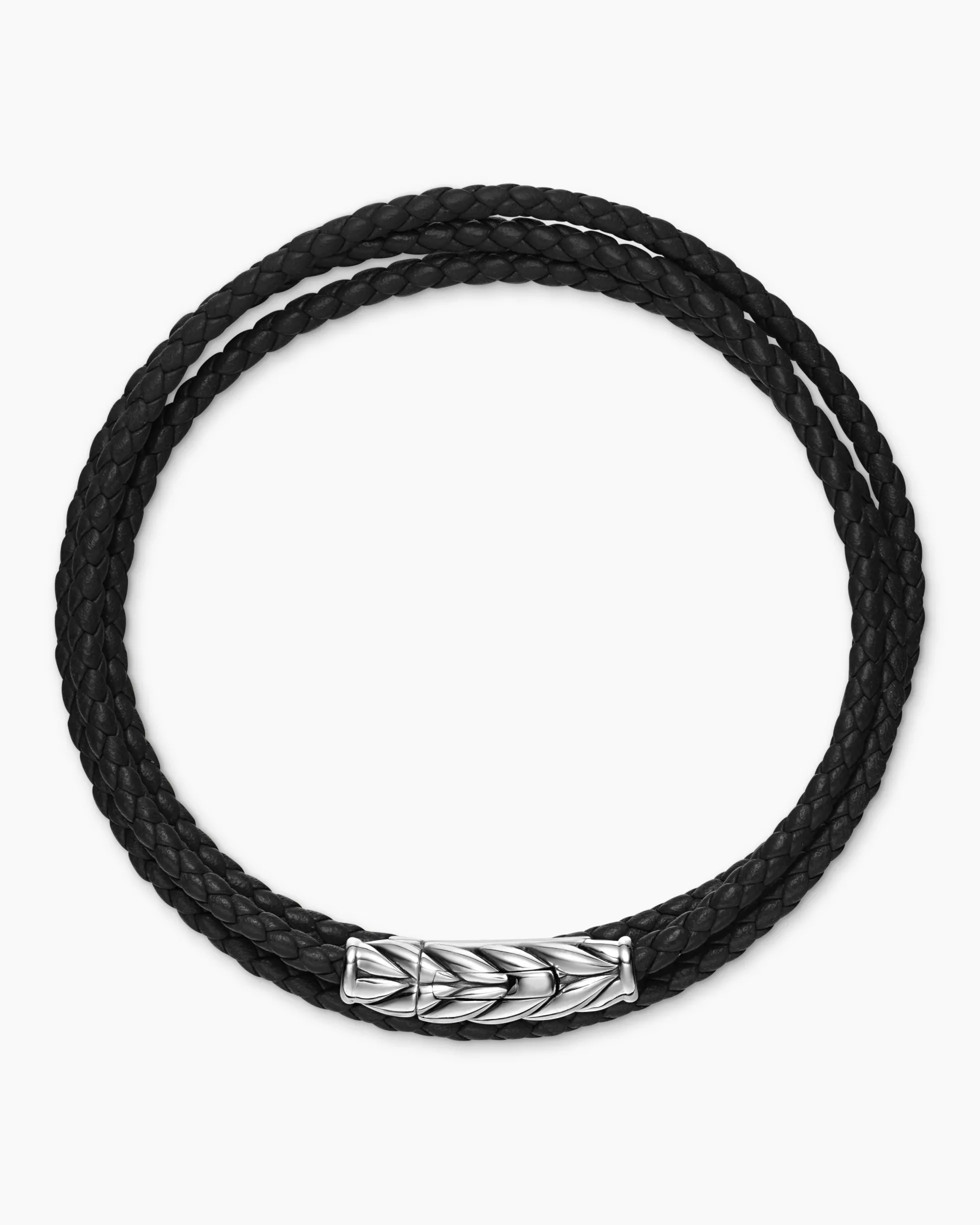 Chevron Triple Wrap Bracelet Black Leather with Sterling Silver, 3mm