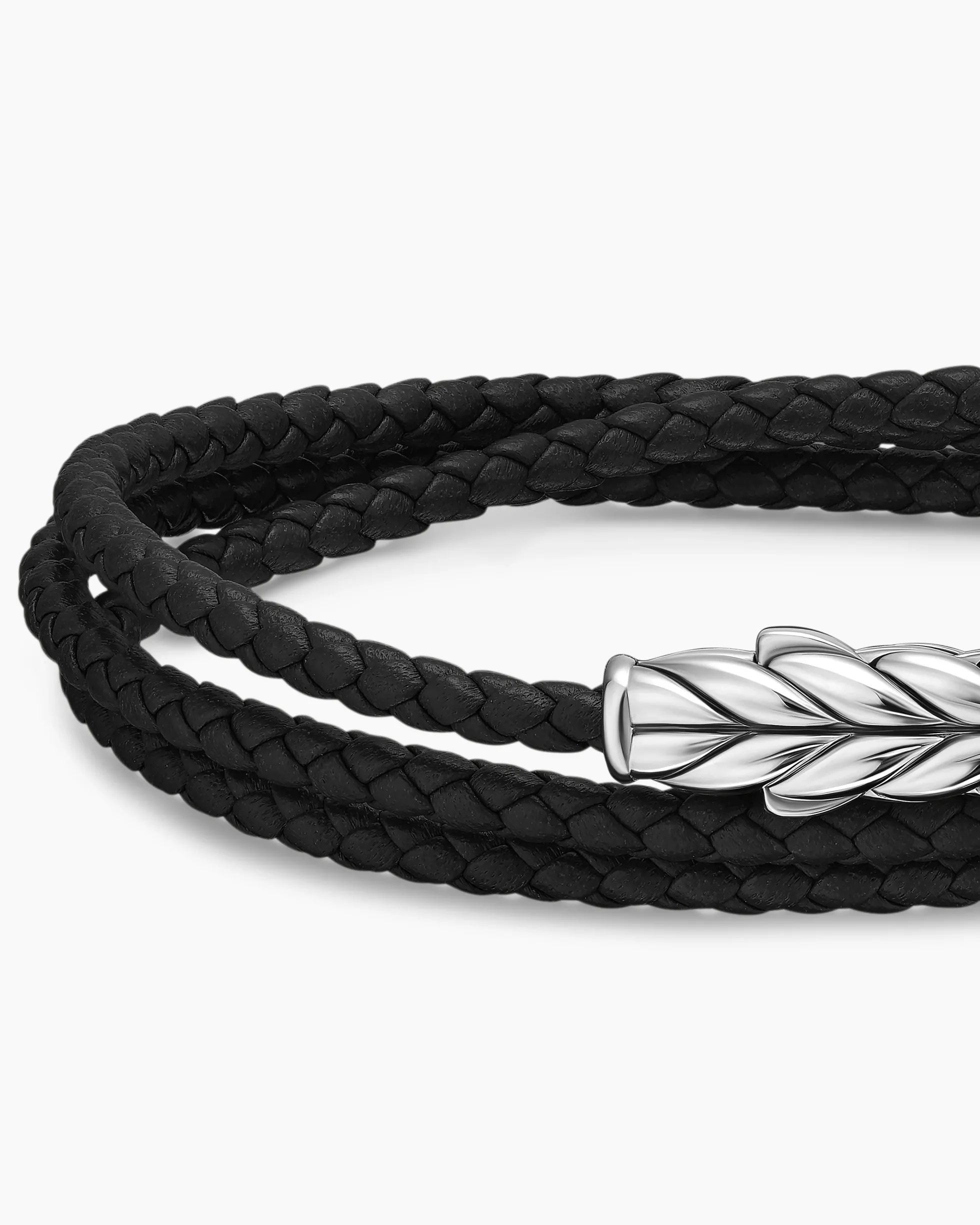 Chevron Triple Wrap Bracelet Black Leather with Sterling Silver, 3mm